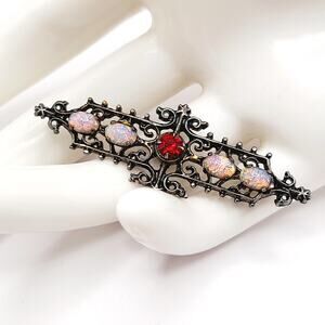 Vintage Sarah Coventry Pin, Victorian Style Brooch, Dragon's Breath Cabs, Silver